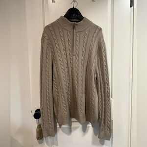 Brooks Brothers Cable Knit Sweater with Leather Half Zip - XL